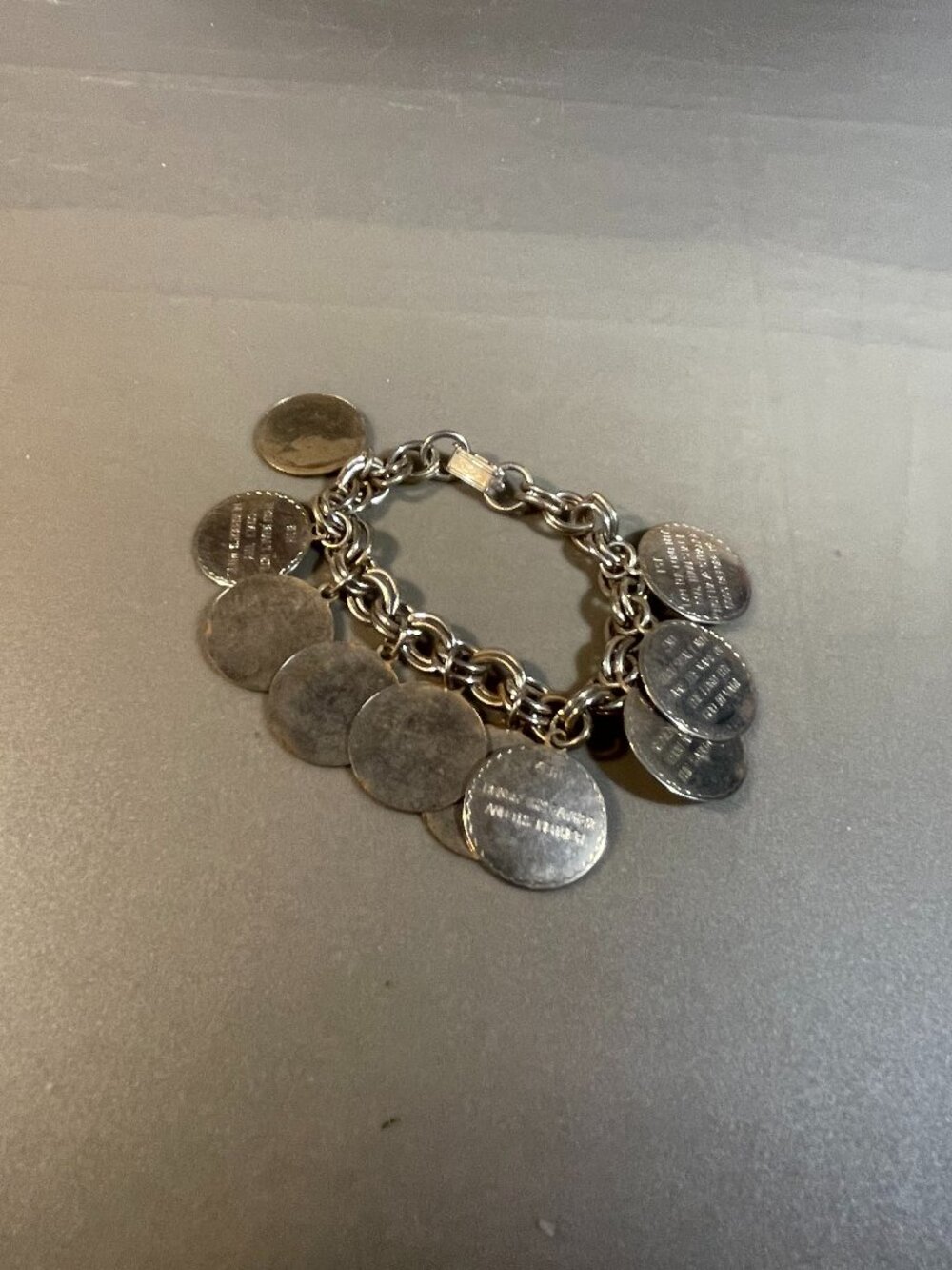 Vintage 7" Chain Link Silver Tone Bracelet 10 Commandments Pendants (875)